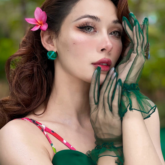 Le Palais Vintage Emerald drop glazed stud earrings-Lora.