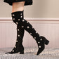 B-FEI original design pointed toe high square heel over the knee middle heel chunky heel elastic wrap leg boots- Elio
