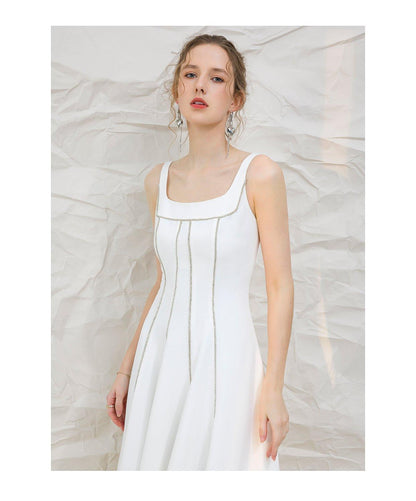 Simple square collar sleeveless high end dress- Lilibeth