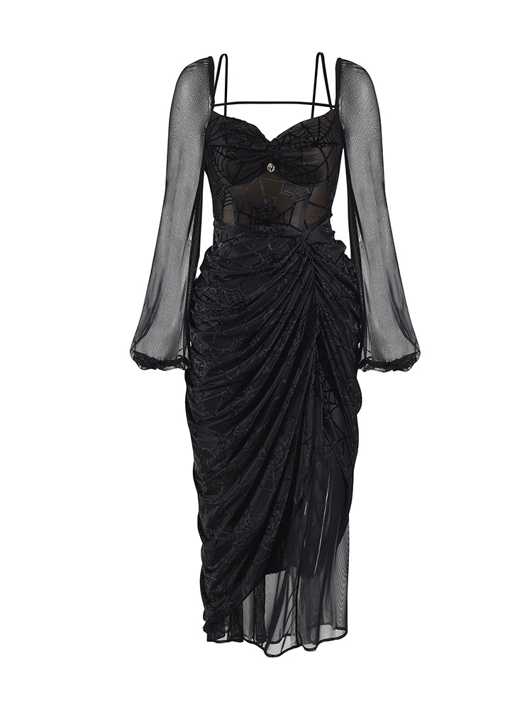 Le Palais Vintage Gothic elegant pleated asymmetric witch cocktail sexyblack dress - Chiska