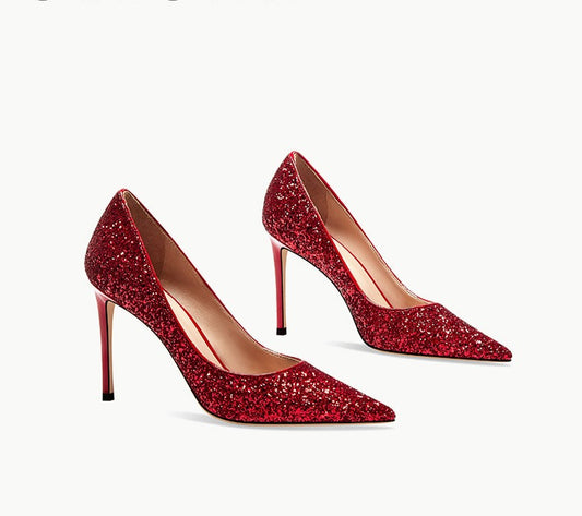 Spring and autumn new red sequins sexy stiletto high heels women's wedding shoes- Bella