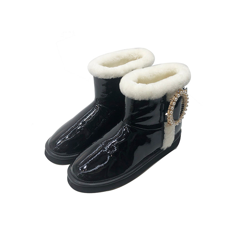 B-FEI original design warm round toe flat bottom short pure wool snow boots- Rita