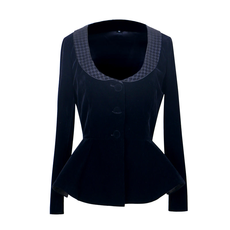 Le Palais vintage autumn winter retro elegant velvet jacquard dress + jacket suit set- Fany
