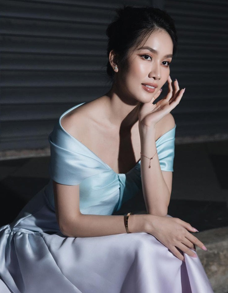 Early Spring 2023 new one-shoulder gradient V-neck waist dress- Salisa