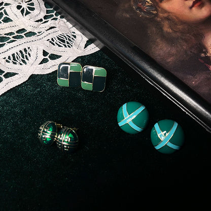 Le Palais Vintage Emerald drop glazed stud earrings-Lora.