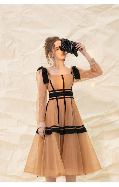 Luxury design suspender mesh detachable long-sleeved dress - Tigor
