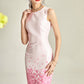 Pastel pink fall round neck sleeveless jacquard dress- Olivia