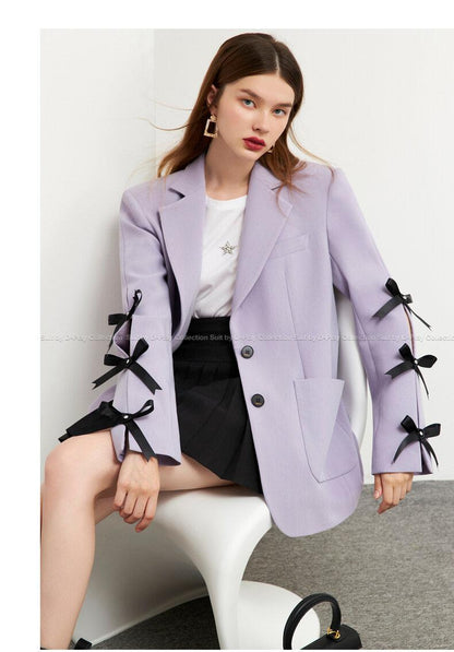 Purple Bowknot Suit Jacket blazer - Fruo