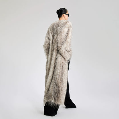 LEDIM W V-Neck faux fur long winter jacket coat - Mob wife