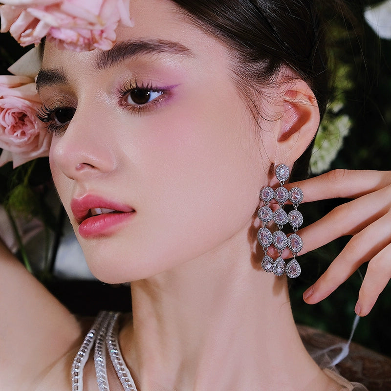 Wardrobes by Chen Luxury Diamond Zircon Light Sparkly Earrings-Deji