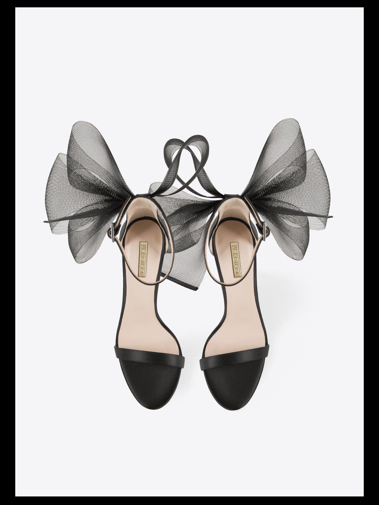 Black mesh Large bow stiletto sexy wedding high heel sandals - Camia