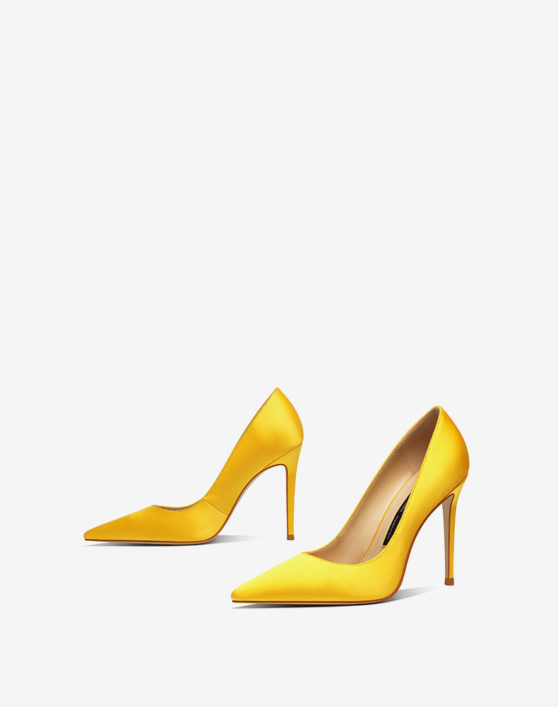 Autumn and winter new yellow silk pointed stiletto high-heeled shoes- Cleo