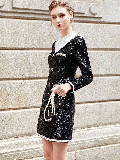 Siduo Autumn fall black and white contrast sequins high-end dinner - Favi