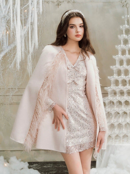 Wardrobes By Chen Luxury Light Pink Round Neck Sleeveless Dinner Coat- Piliok