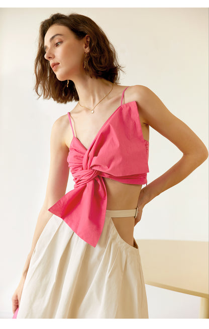 Sexy waistless A-line skirt combined with a three-dimensional bow outerwear sling crop top- Daca