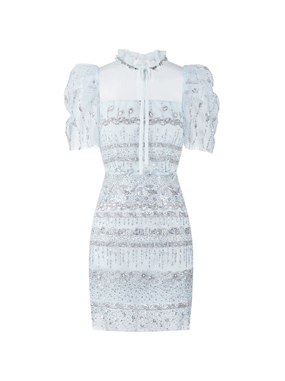 Wardrobes by Chen Luxury Blue Embroidered Crystal Pearl Dress-Bukky