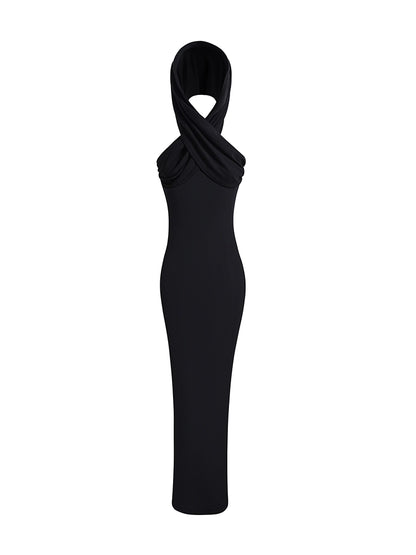 Le palais vintage royal black multiple wearing thick shawl tight wrap long dress