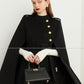 Winter light luxury British style embossed metal buckle black woolen cape coat- Liali