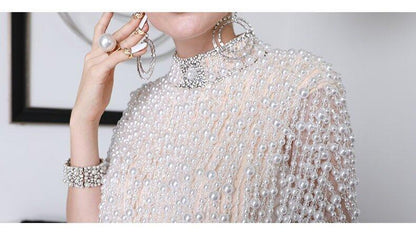 Luxury limited edition heavy hand beaded custom full body pearl exquisite self design cocktail party wedding top