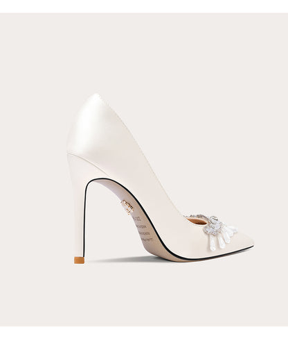 Lily white satin fairy wedding women's shoes- Mia
