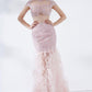 Short sleeve lace feather long pink dress- Tia