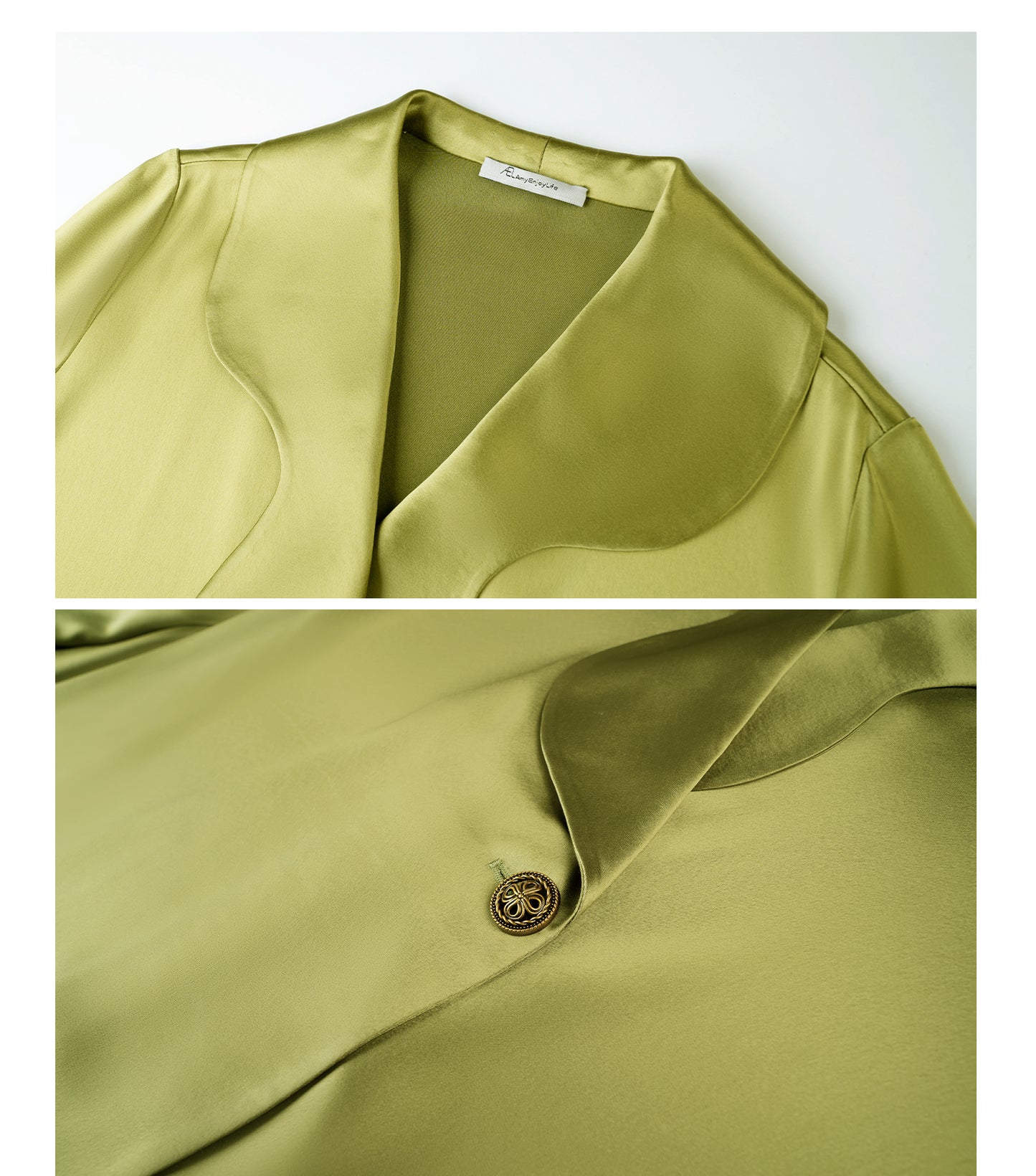 Retro green shirt top a sleek V-neck collar retro classic casual wide-long pants - Cata