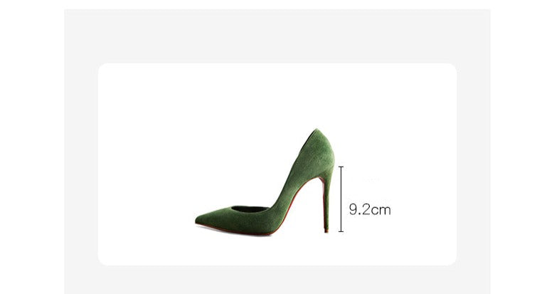 Early 2023 early spring new product grass green sheep suede pointed high-heeled shoes - Heitor