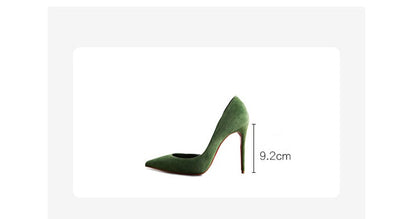 Early 2023 early spring new product grass green sheep suede pointed high-heeled shoes - Heitor