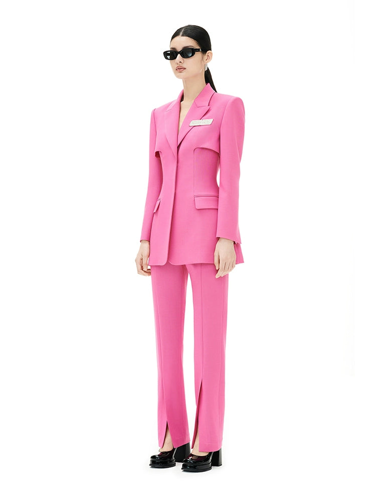 YES BY YESIR luxury Fall/Winter Retro Slim deconstructed pink blazer jacket pants - Hani