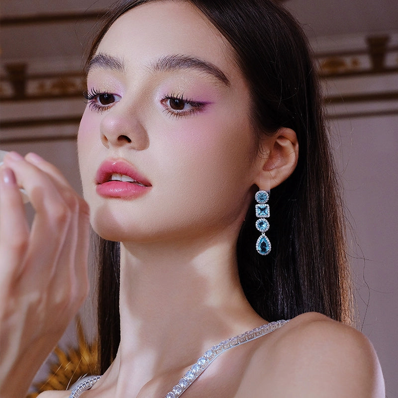 Wardrobes by Chen Luxury Diamond Drop Tassel Earrings-Moyo