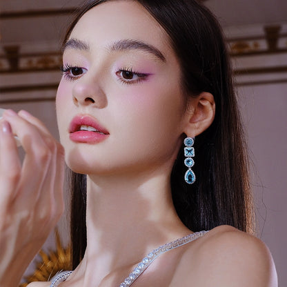 Wardrobes by Chen Luxury Diamond Drop Tassel Earrings-Moyo