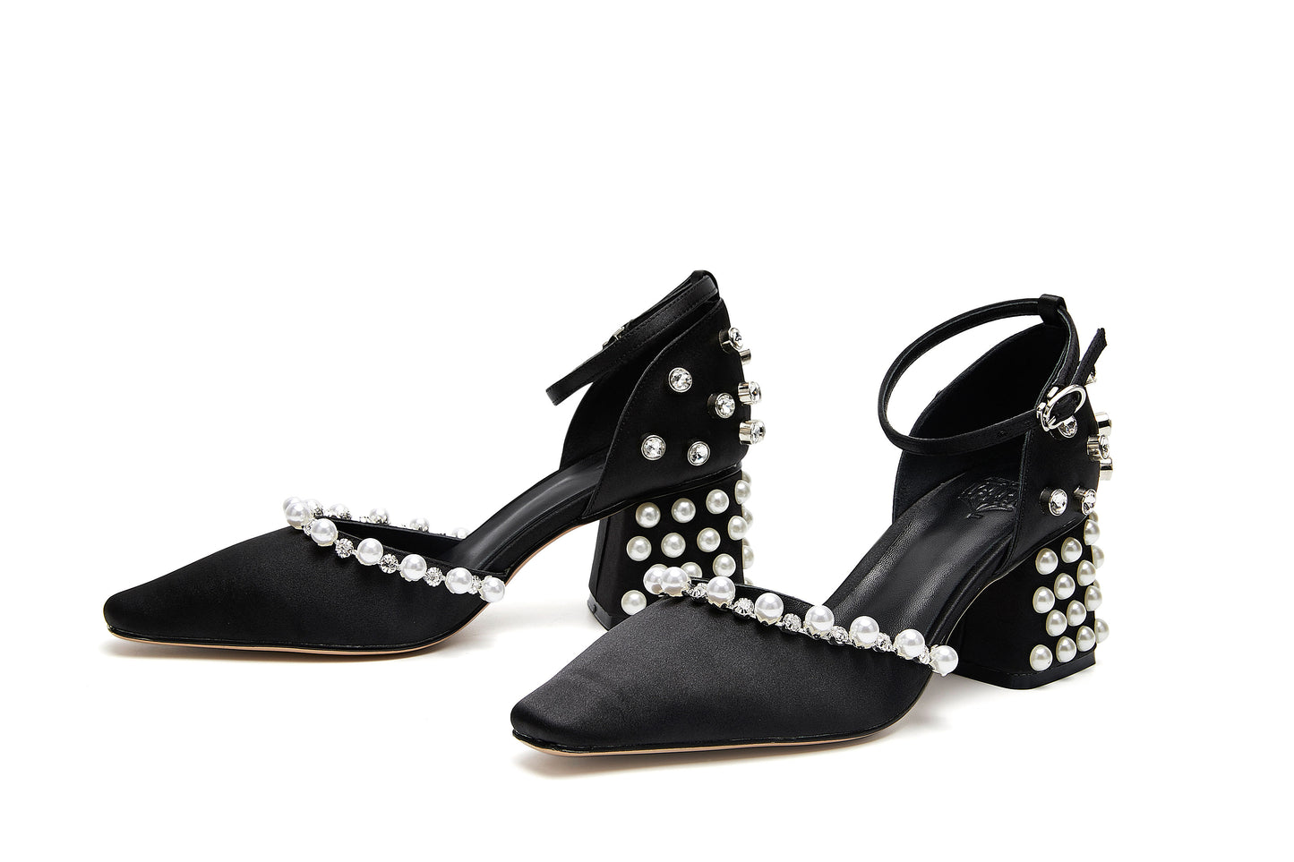 B-FEI Original Design Accent Pearl Rhinestone Single Shoes Middle Heel Retro Elegant Mary Jane Shoes- Elena