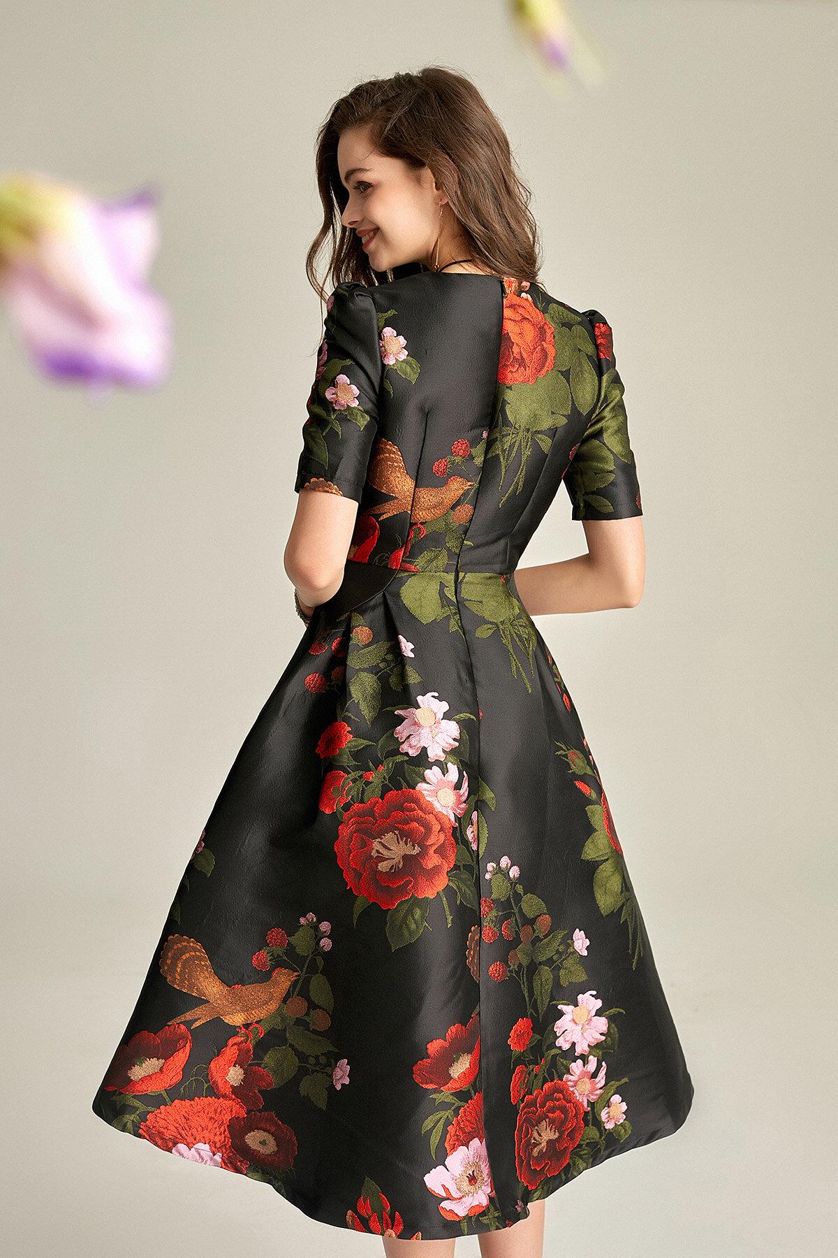 Spring retro 1950 Black jacquard wedding guest audrey hepburn dress Spring retro 1950 Black jacquard wedding guest audrey hepburn dress