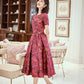 Short sleeve autumn retro jacquard mid-length dress-Ole