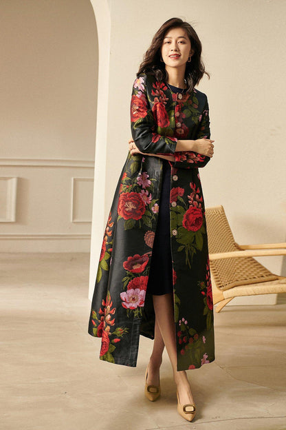 Limited Edition New Luxury Heavy Industry Jacquard Print Super Long Thick Windbreaker Coat jacket dress - Nightingale & Rose