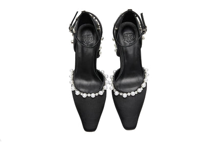 B-FEI Original Design Accent Pearl Rhinestone Single Shoes Middle Heel Retro Elegant Mary Jane Shoes- Elena