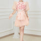 Pink handmade printed flower ruffled pleated romantic suit cocktail suit- Roma