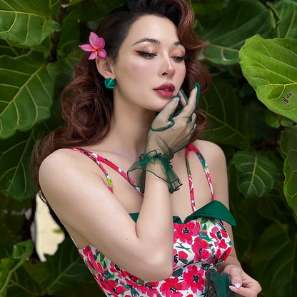 Le Palais Vintage Emerald drop glazed stud earrings-Lora.
