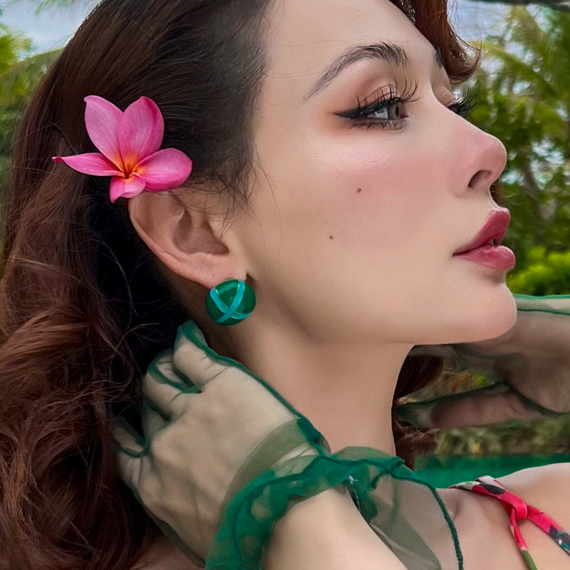 Le Palais Vintage Emerald drop glazed stud earrings-Lora.