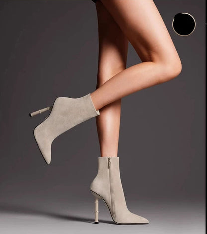 Fabfei autumn winter beige black pointed toe stiletto boots - Dina
