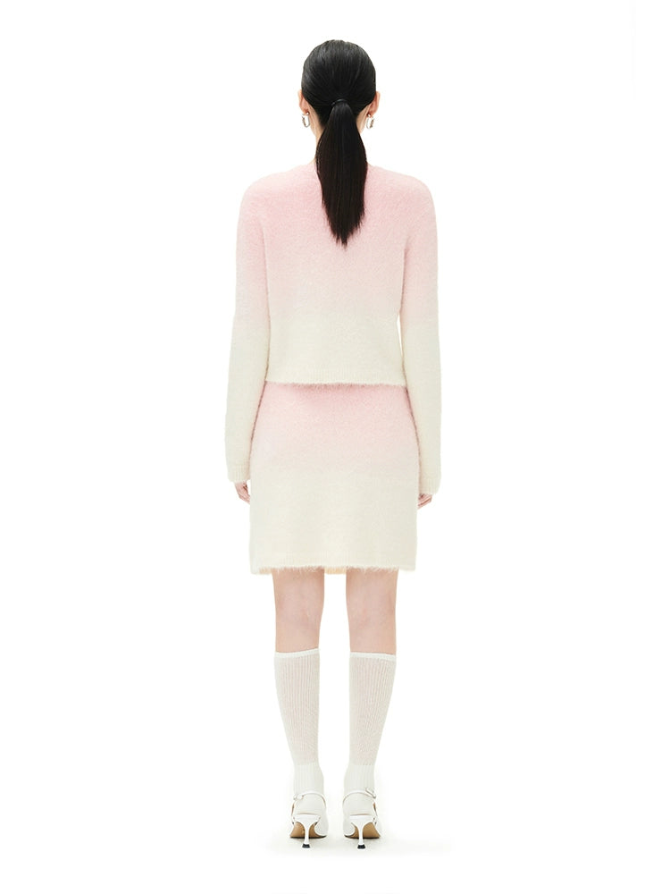 YES BY YESIR Barbie pink ombre Dream alpaca knit skirt top- Liowwa