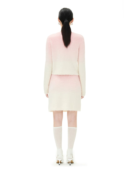 YES BY YESIR Barbie pink ombre Dream alpaca knit skirt top- Liowwa