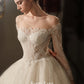 Early Spring 2023 Palace Style Long Sleeve One Shoulder Trailing Dress Wedding Dress- Yolanda