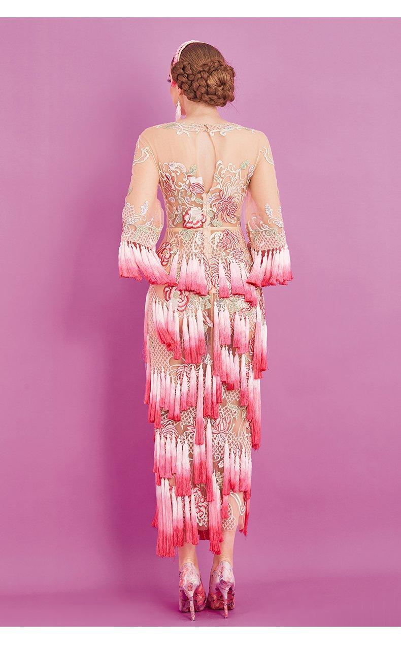 Vintage Inspired Retro Tassel Pink Dress- Victoria XL Vintage Inspired Retro Tassel Pink Dress- Victoria XL