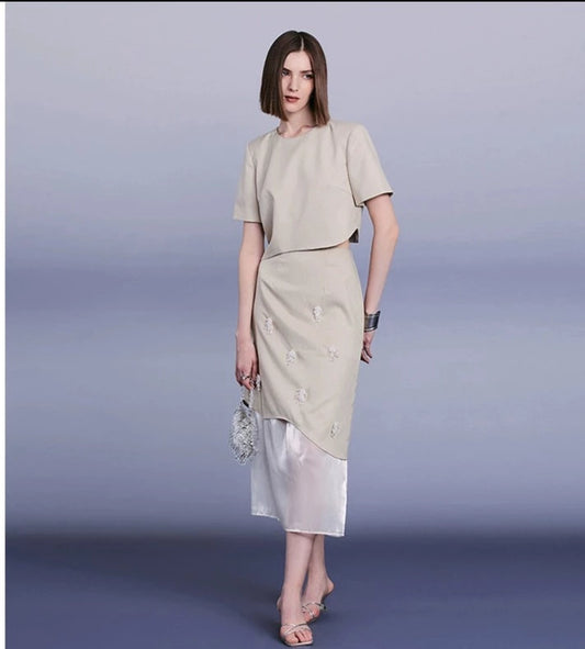 PURITY cropped top with hand-nailed skirt set- Claire