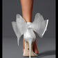White mesh Large bow stiletto sexy wedding high heel sandals - Camia