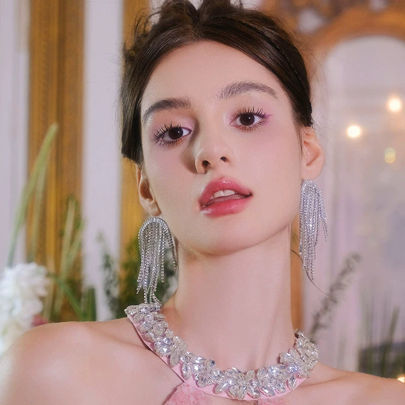 Wardrobes by Chen Luxury Light Crystal Diamond Tassel Earrings-Dudu