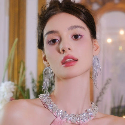 Wardrobes by Chen Luxury Light Crystal Diamond Tassel Earrings-Dudu