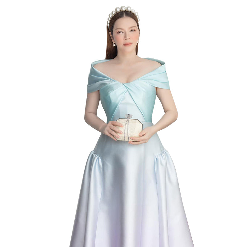 Early Spring 2023 new one-shoulder gradient V-neck waist dress- Salisa