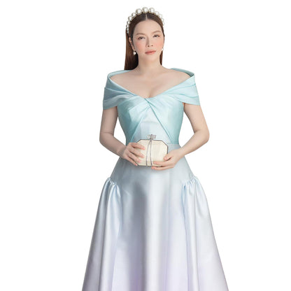 Early Spring 2023 new one-shoulder gradient V-neck waist dress- Salisa